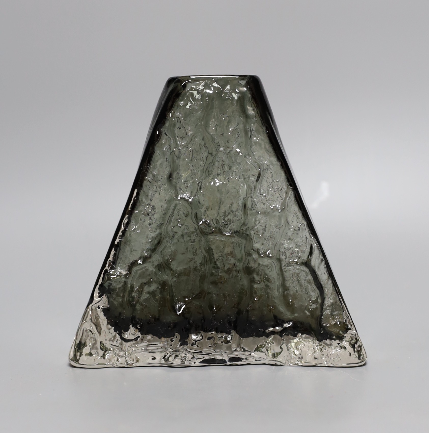 A Whitefriars Geoffrey Baxter Pewter Bark pyramid vase, 18cm tall